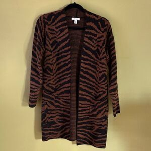 Nine West Brown and Black Tiger Print Cardigan with Pockets Size XS